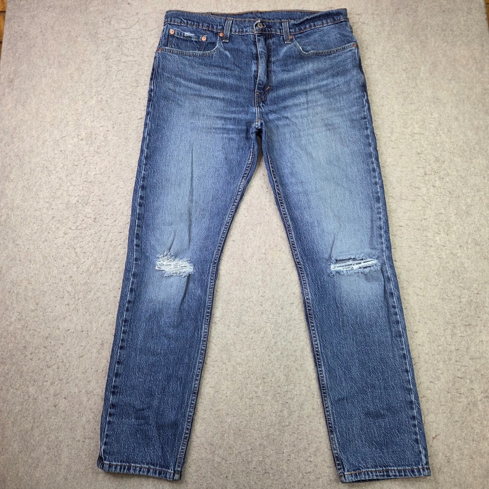 Levi's 502 Tapered Jeans 36x34 Dark Wash Stretch Denim Regular Taper Distressed
